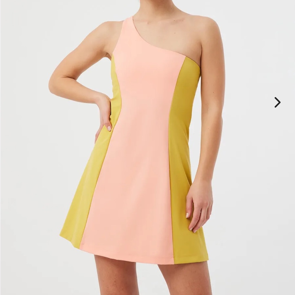 Outdoor Voices Pink and Yellow One-Shoulder Dress